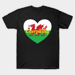 Caerphilly Wales UK Wales Flag Heart T-Shirt